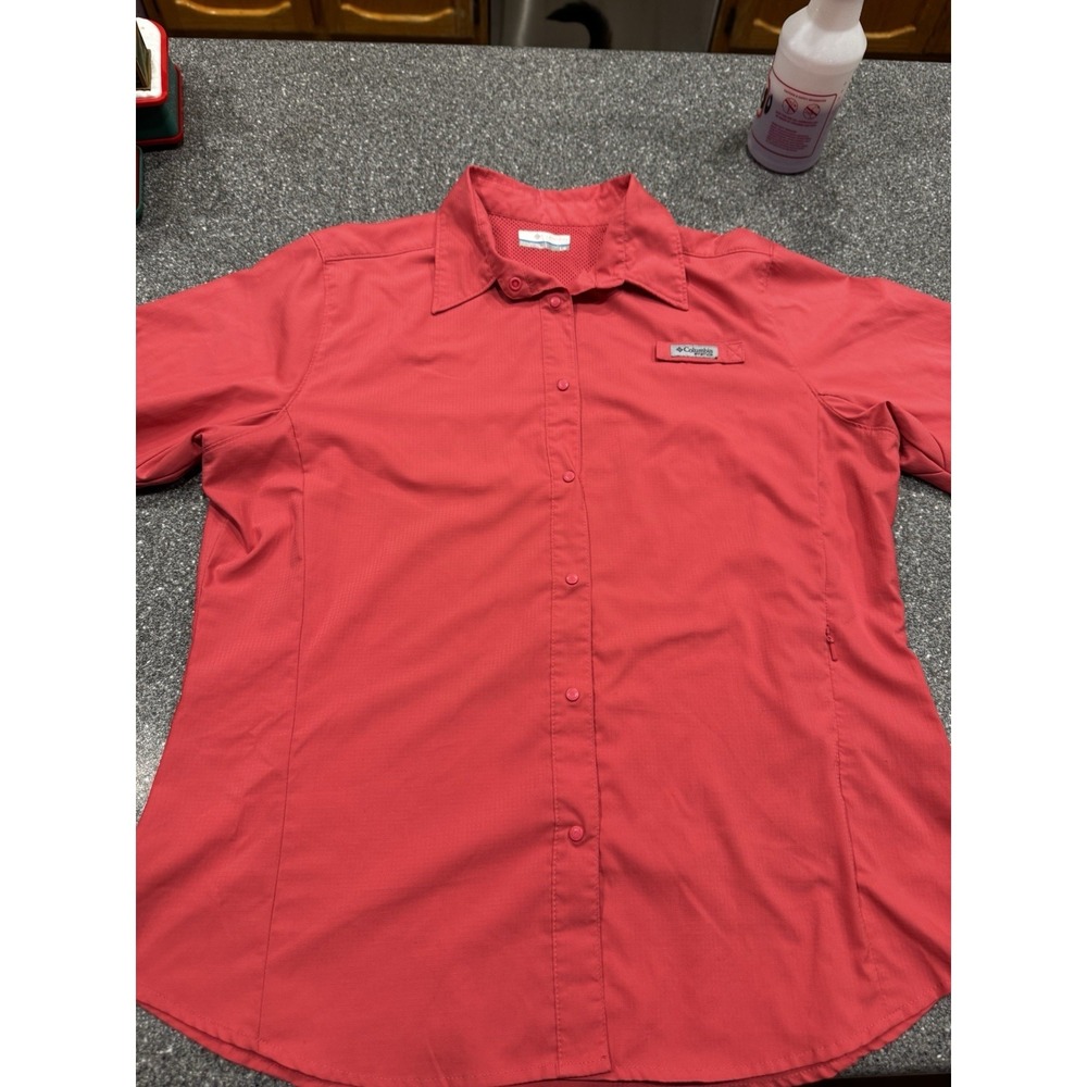 Columbia Snap Up Size L Pink Crystal Springs Short Sleeve Shirt  Women's EUC A23